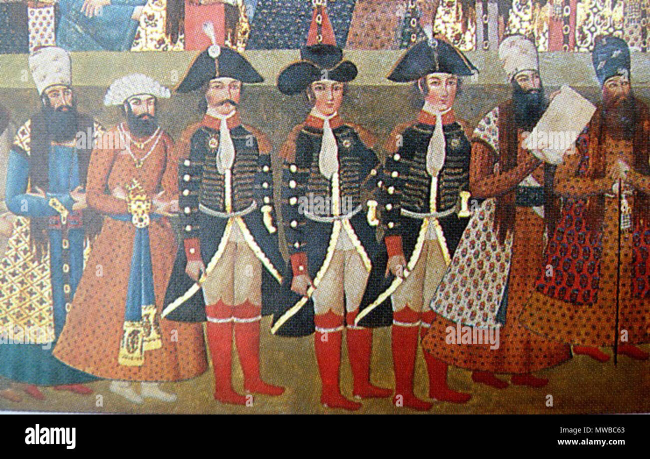 . Inglese: Malcom presso la corte della FATH Ali Shah nel 1808 . 1815. 1815, sconosciuto artista persiano 389 Malcom presso la corte della FATH Ali Shah nel 1808 Foto Stock