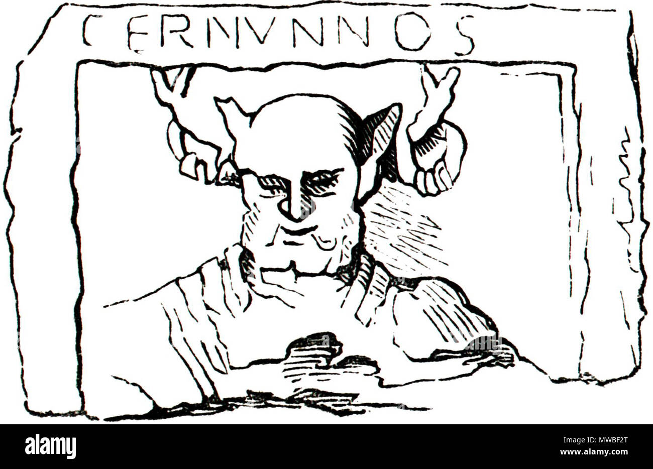 . Cernunnos "[...] sotto la chiesa di Notre Dame a Parigi, sono state trovate nel secolo scorso due bassorilievi di divinità celtica, quello Cerunnos (Fig. 11), l'altra Hesus (Fig. 12), corrispondenti a Marte romano." . Questo file è privo di informazioni sull'autore. 235 divinità gallica Cernunnos Foto Stock