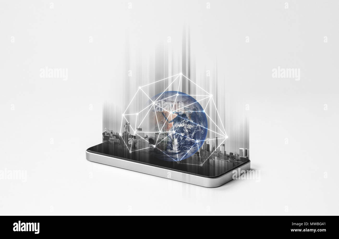 Rete di telefonia mobile, la comunicazione e la rete globale di tecnologia. Elemento di questa immagine sono arredate dalla NASA Foto Stock