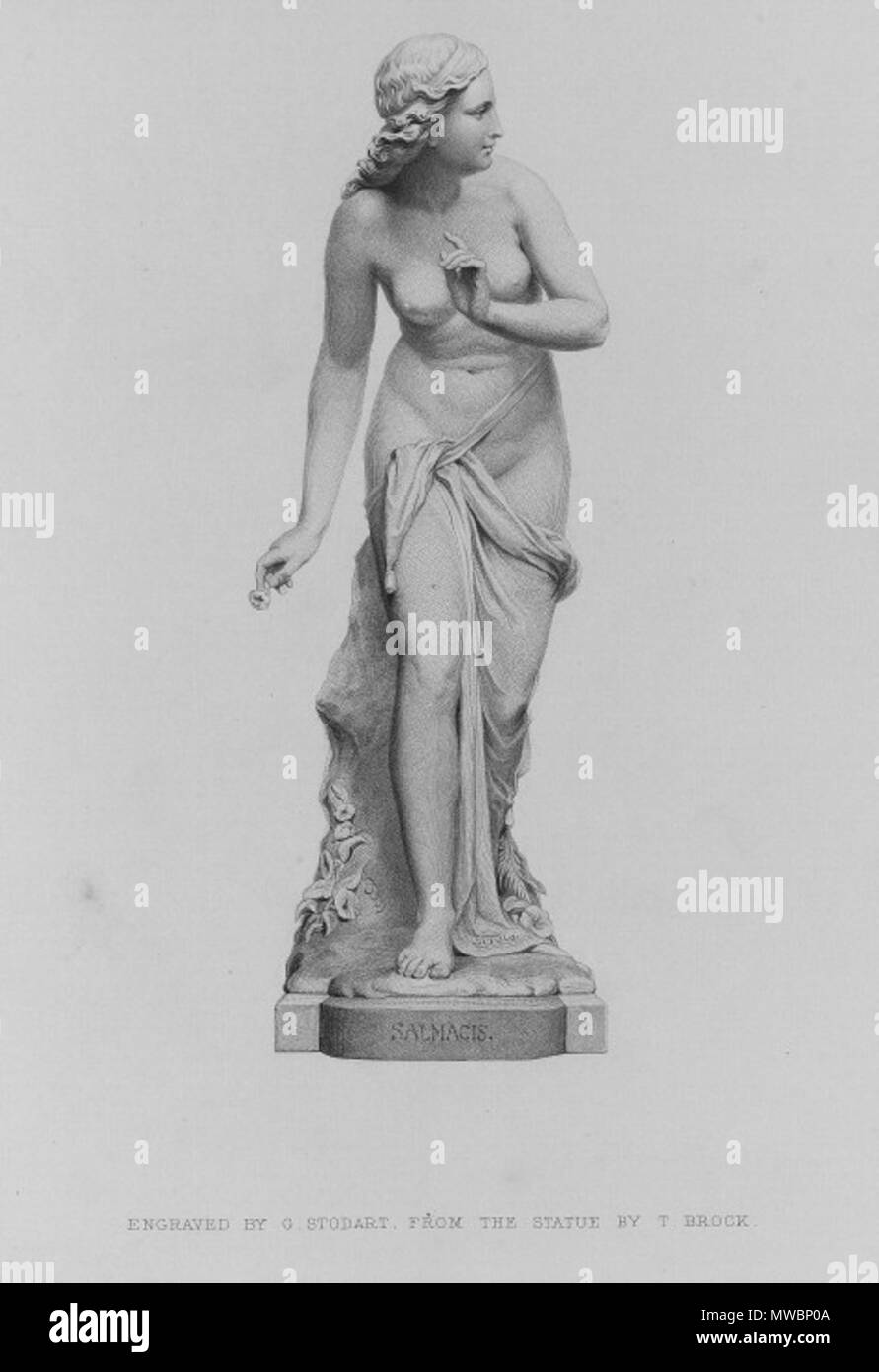 . Inglese: un XIX secolo incisione di G. Stodart mostra una statua di Salmacis da Sir Thomas Brock, presi da un'arte ufficiale datata 1870. 1870. Incisi da G. Stodart 190 incisione di una statua di Salmacis - Brock (1870) Foto Stock