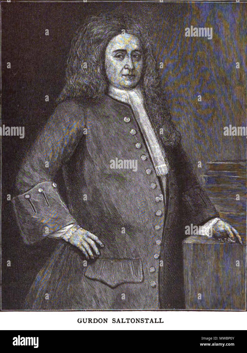 . Inglese: Immagine di Saltonstall Gurdon, governatore della colonia del Connecticut 1707-1724, presa da un'immagine originale a Yale College da un artista sconosciuto. 1887. Sconosciuto 257 Gurdon-Saltonstall Foto Stock