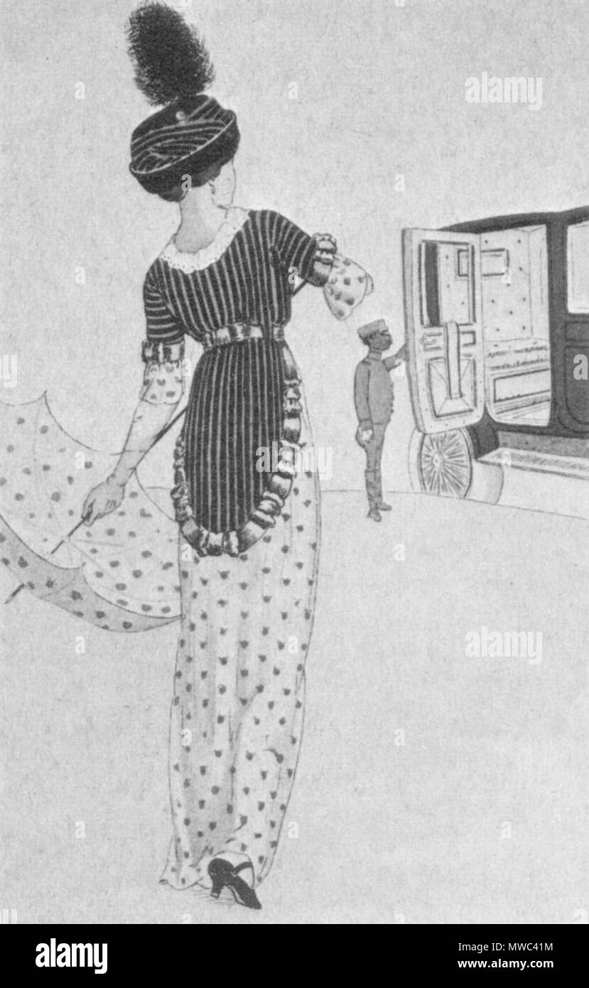 . Giorno vestito con abbinamento di parasol dal Journal des Dames et des modalità . 1912. Sconosciuto 202 piastra di Moda 1912 Giorno Abito con ombrellone Foto Stock