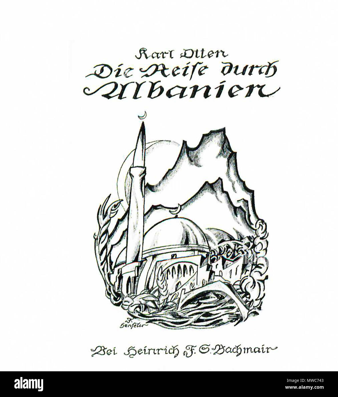 . Deutsch: Karl Otten: Die Reise nach Albanien. Umschlagzeichnung von Franz Seraph Henseler, Heinrich F. S. Bachmair-Verlag, 1913 . 1913. Franz Seraph Henseler 218 Franz Seraph Henseler 1913 Foto Stock