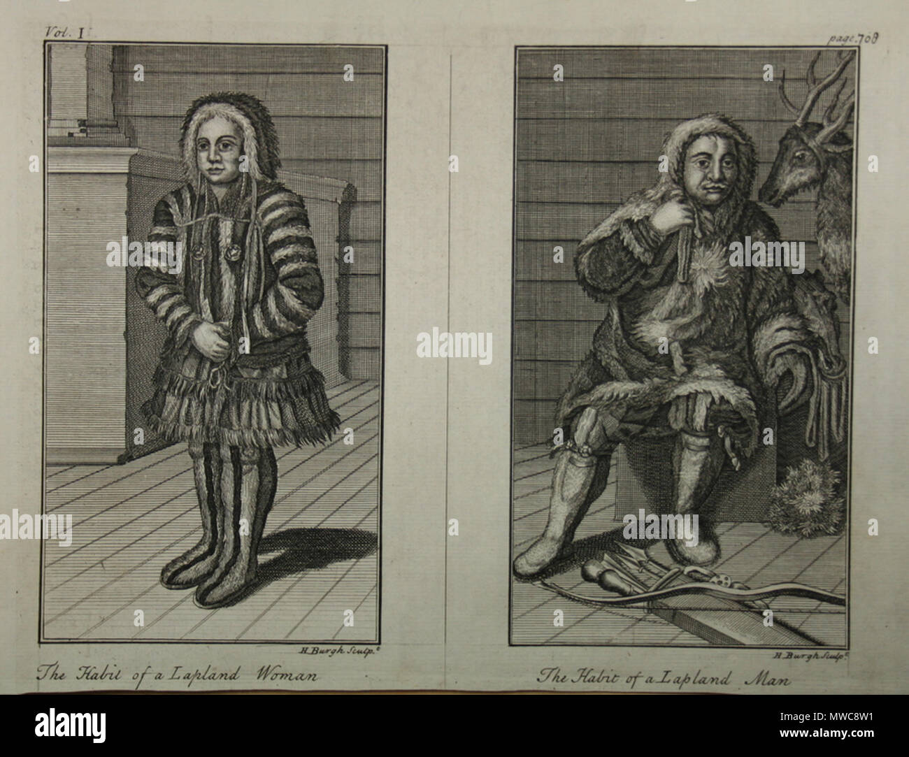 . Inglese: lapponi, in rame incisioni da 'Moderne storia: o lo stato attuale di tutte le nazioni e di' da Thomas salmone, pubblicato da Bettesworth & sollevatore, Londra, 1739. Più incisioni: . 1739. Thomas Salmon 359 Lapponi dalla storia moderna o lo stato attuale di tutte le nazioni da Thomas Salmon Foto Stock