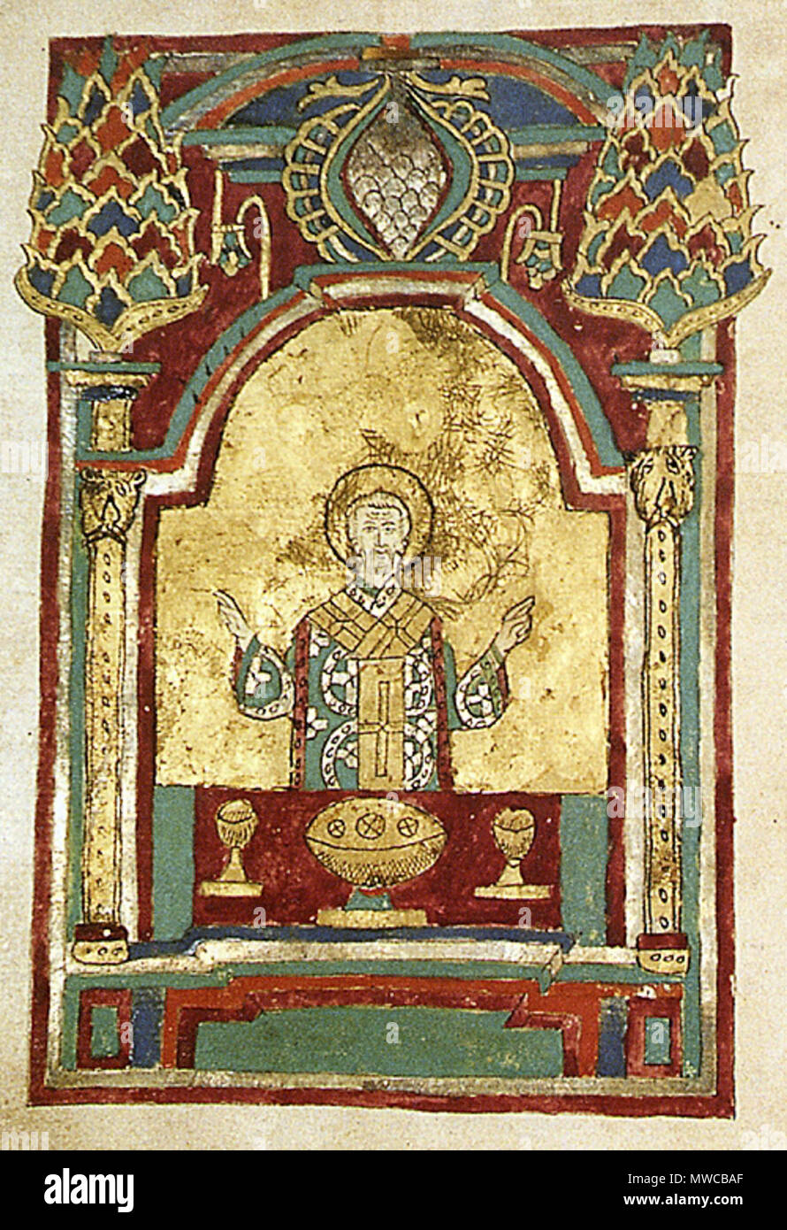 . Inglese: Giovanni Crisostomo, miniatura, Liturgia di san Giovanni Crisostomo e Basilio il Grande, Dujcev Research Center - Sofia, Gr. 64, fol. 1v . Il XVIII secolo. Sconosciuto 170 DRCGr64Fol1v Foto Stock