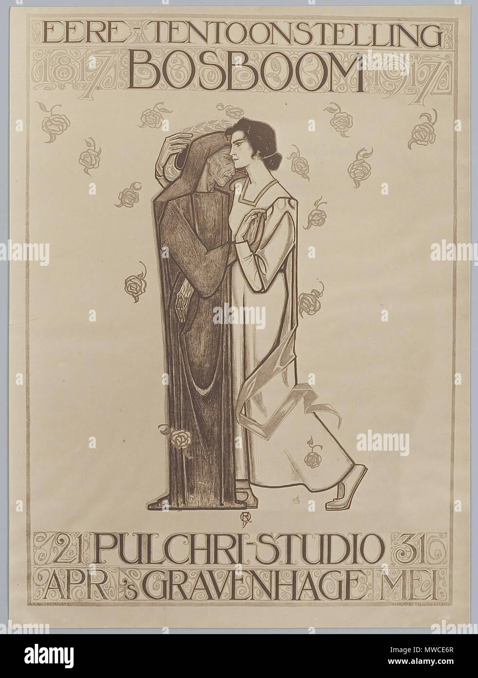 . Nederlands: Affiche. "Eere-tentoonstelling Bosboom'. Genootschap Schilderkundig 'Pulchri Studio' ('s-Gravenhage). 1917. Richard Roland Holst (1868 - 1938) 180 Eere-tentoonstelling Bosboom Foto Stock