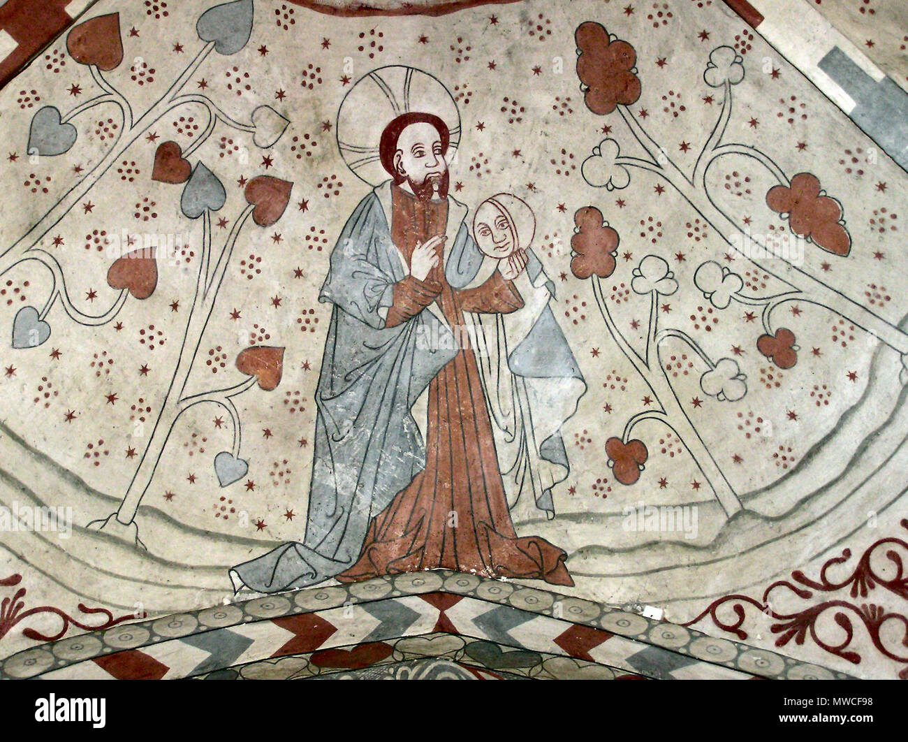 635 Vittskövle-affresco-Gud skaber sol og måne Foto Stock