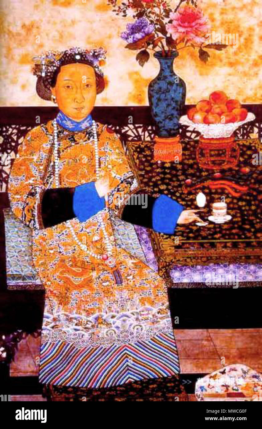 . Il ritratto imperiale della Dinastia Qing Empress Dowager Cixi (1835 - 1908), consorte dell'Imperatore Xianfeng. Mid-1800s. Palace pittore 186 Empress Dowager Cixi in abiti di tutti i giorni Foto Stock