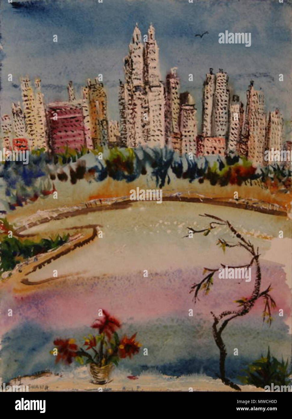 . Inglese: NY Central Park . Deutsch: NY Central Park, Gouache auf Papier, gemalt von Soshana, 1975 . 1975. Amos.schueller (foto) 450 NY Central Park Foto Stock