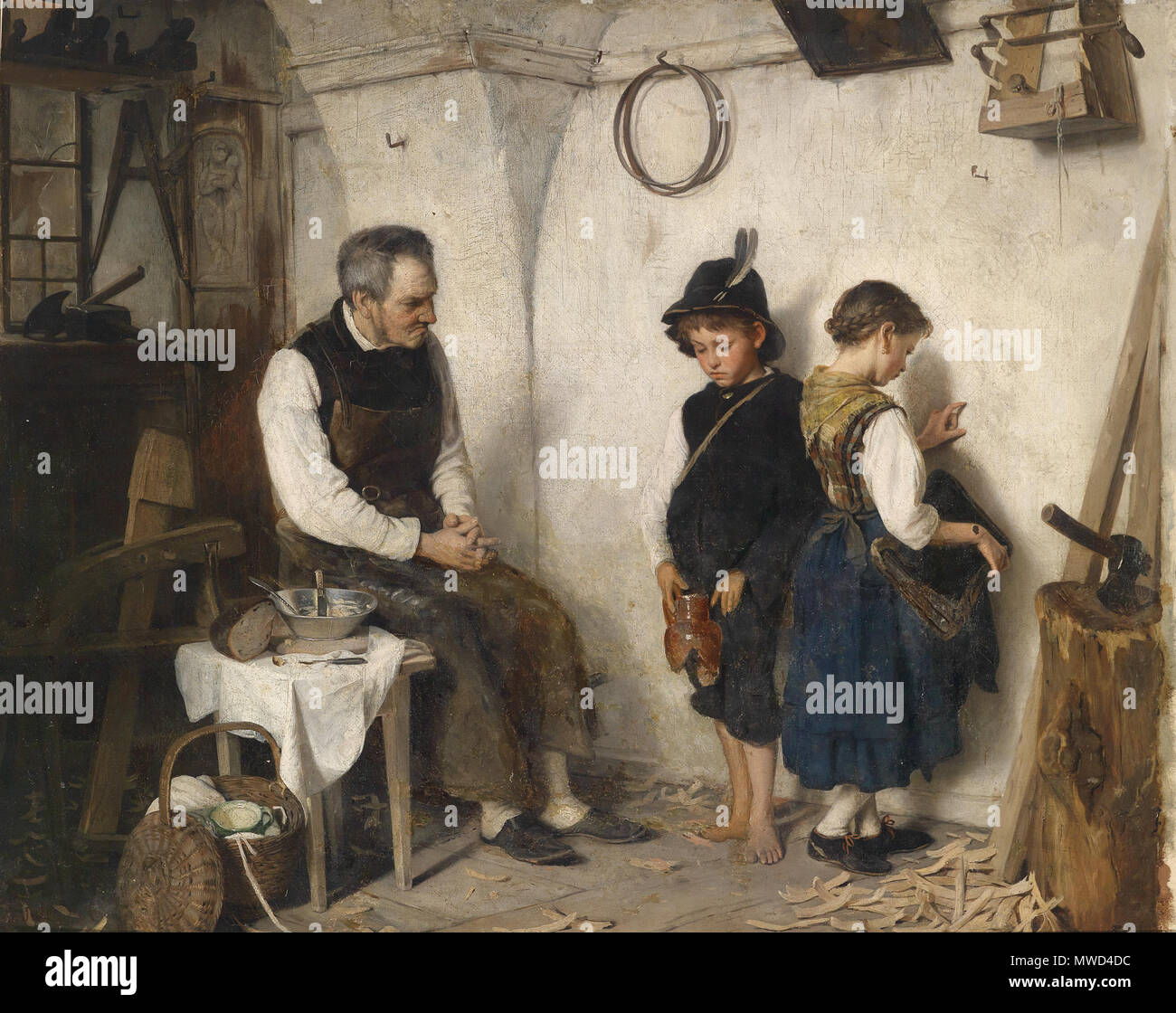 . Deutsch: Der zerbrochene Krug, signiert, datiert G. Igler (18)76, Öl auf Leinwand, 75 x 95 cm . 1876 258 Gustav Igler Der zerbrochene Krug 1876 Foto Stock