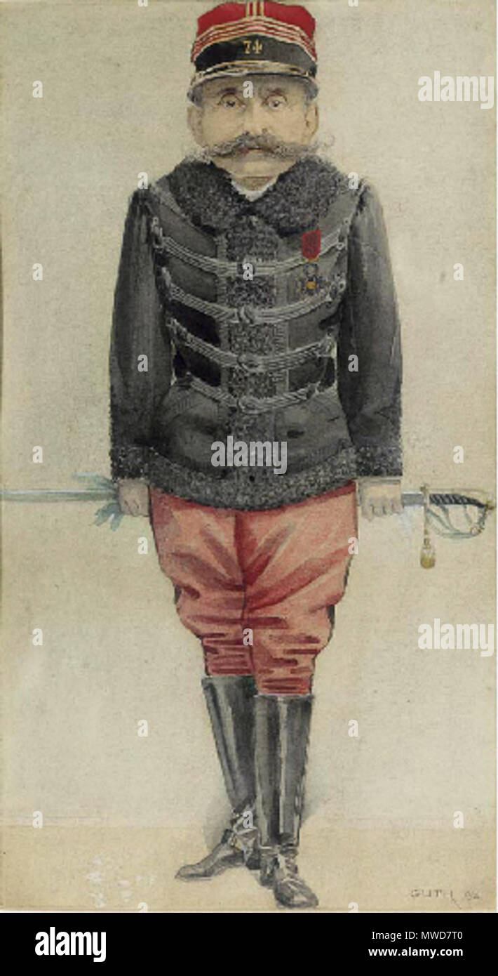 . La caricatura di grandi Ferdinand Walsin Esterhazy. Disegni nota biografica in Vanity Fair leggi " egli ha acquisito di recente una abbastanza improvviso notorietà implicitamente in L'affaire Dreyfus: di cui, forse, più sarà sentito.... Egli è stato sentito dire che egli non ama Zola. Egli è un ricambio, nervoso, ben odiato uomo, con un naso cascante; il cui viso e carnagione swarthy tradire la sua gara'. 1898. Jean Baptiste Guth 206 Ferdinand Walsin Esterhazy Vanity Fair 26 Maggio 1898 Foto Stock