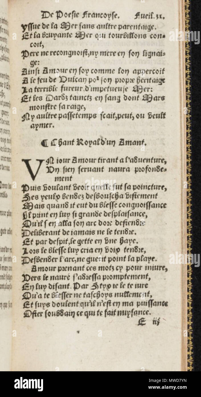 . Leon Battista Alberti: Hecatomphile, de vulgaire Italien tourné en langaige Francoys./Les Fleurs de pöesie Francoyse. Lione, 1534. Gennaio 2008. McLeod 268 Hecatomphile Fleurs 0074 Foto Stock