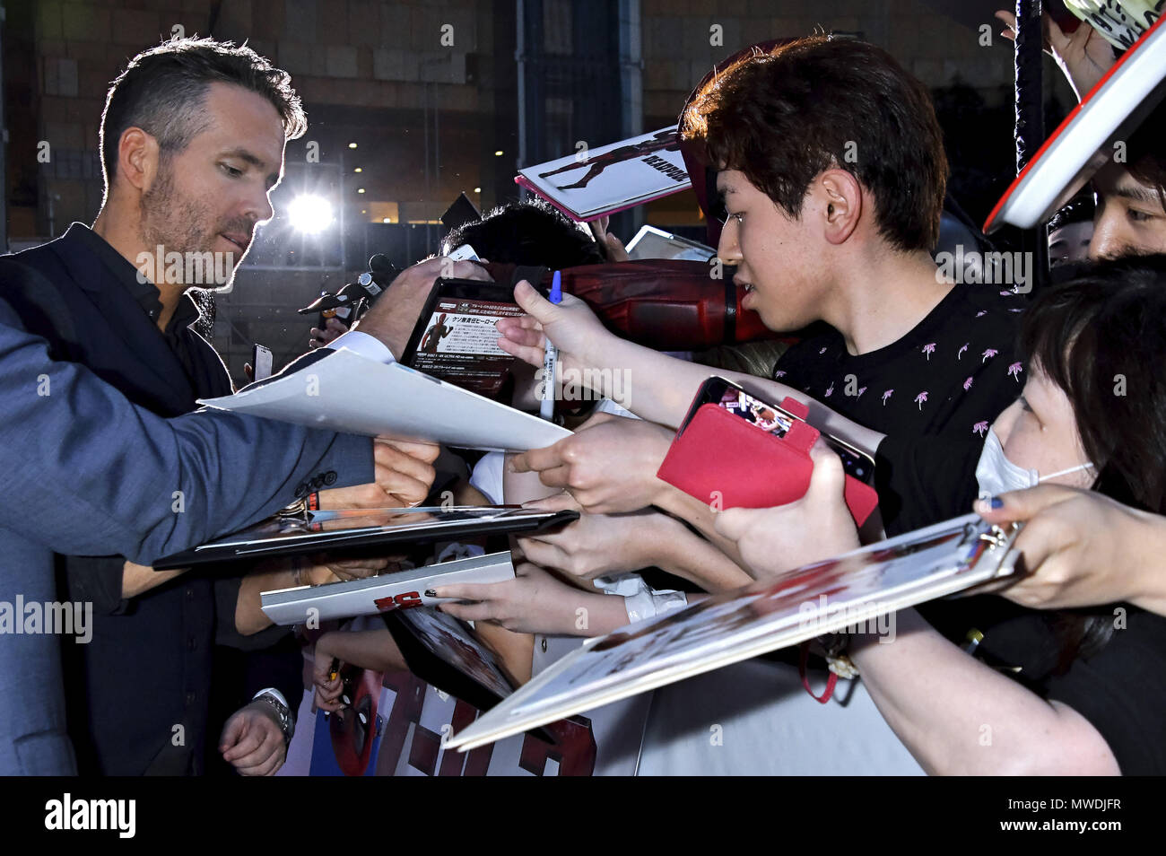 Tokyo, Giappone. 29 Maggio, 2018. Ryan Reynolds assiste il 'Deadpool 2' premiere in Roppongi Hills il 29 maggio 2018 a Tokyo, Giappone. | Verwendung weltweit Credito: dpa/Alamy Live News Foto Stock
