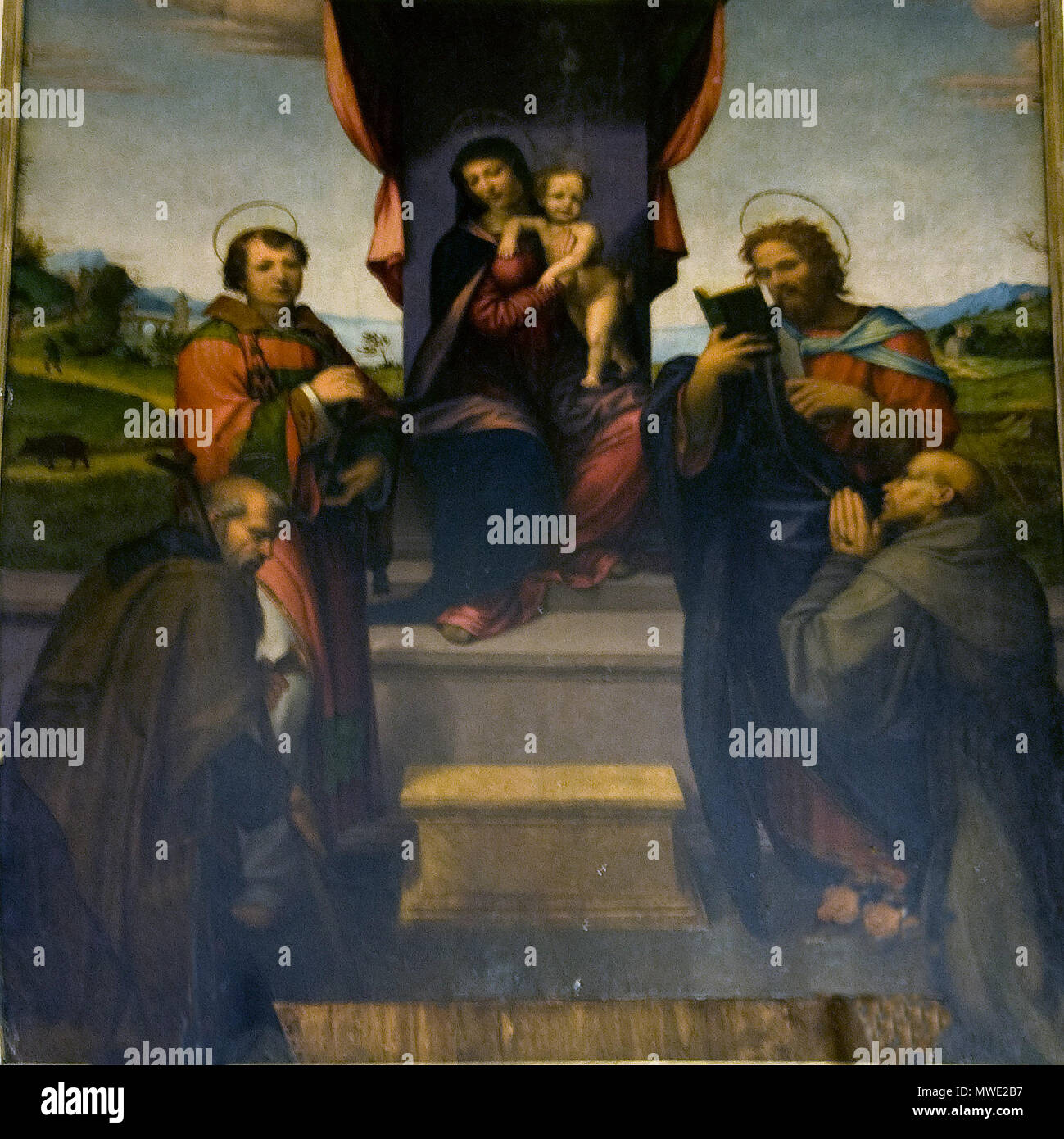 . Madonna con Bambino e Santi . Giuliano Bugiardini (1475-) nomi alternativi Giuliano di Bugiardini, Giuliano di Piero di Simone Bugiardini Descrizione artista italiano, pittore e disegnatore Data di nascita e morte 29 Gennaio 1475 circa 1554 Luogo di nascita e morte Firenze Firenze sede di lavoro Bologna; Roma; Firenze (1490 - 1554) Autorità di controllo : Q2578459 VIAF: 47641273 ISNI: 0000 0001 1636 0324 ULAN: 500011070 LCCN: N87882828 WGA: BUGIARDINI, Giuliano WorldCat 104 Bugiardini campoli Foto Stock