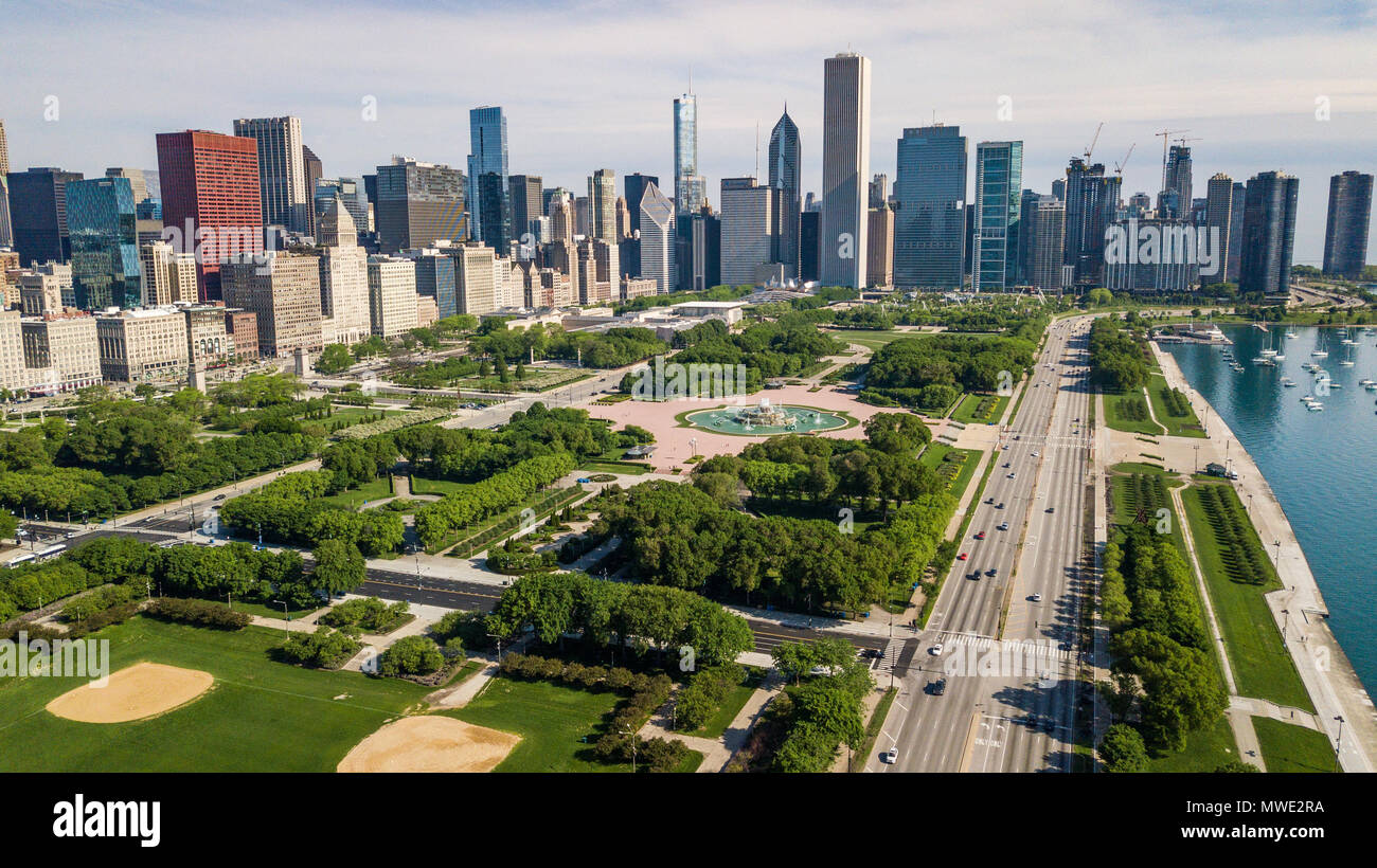 Buckingham Fountain, Grant Park, Chicago, IL, Stati Uniti d'America Foto Stock