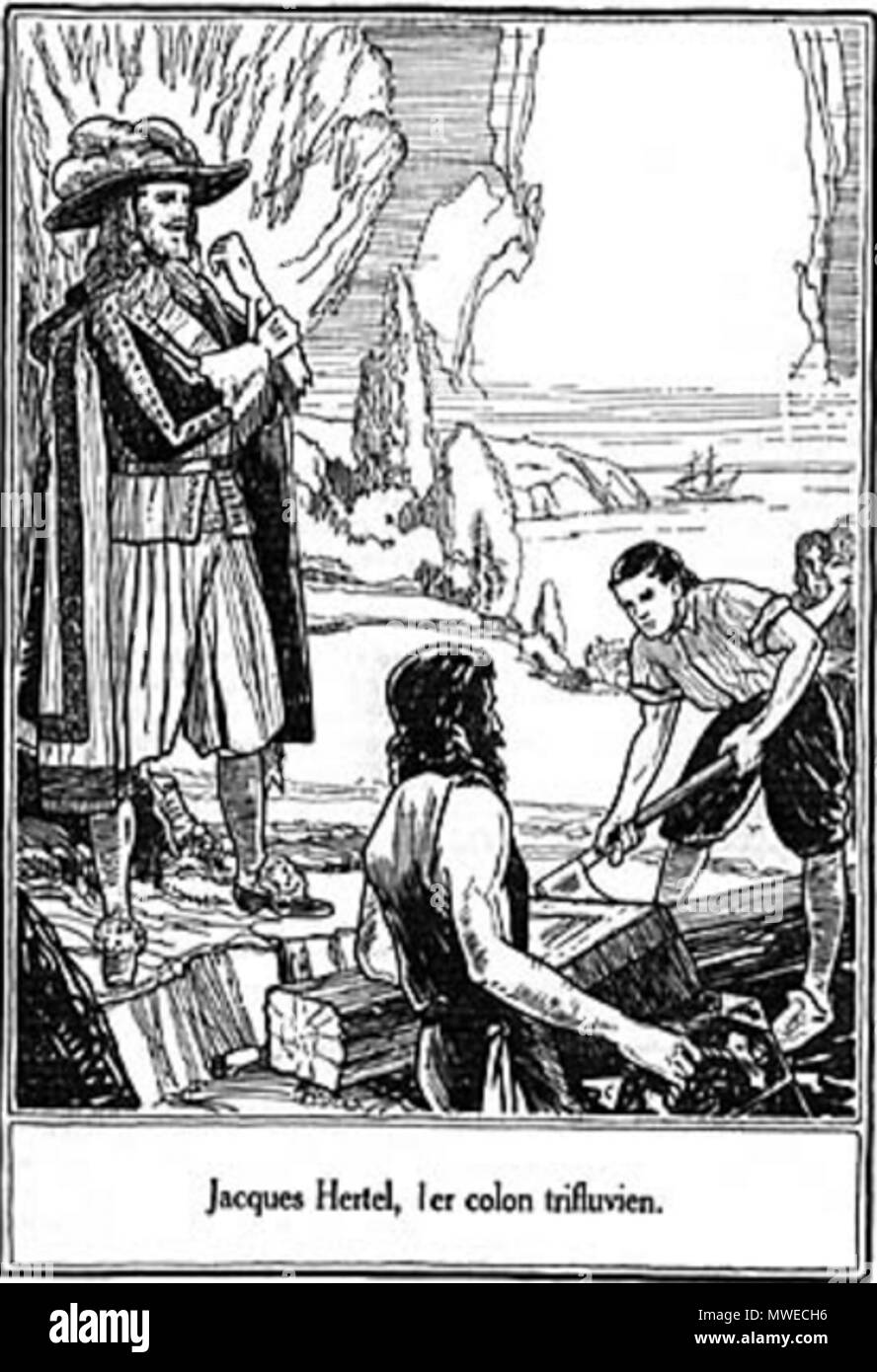 . Français : Jacques Hertel, 1er colon trifluvien . Il 21 aprile 1931. Sulte, Benjamin. Fastes trifluviens : tableaux d'histoire trifluvienne sous le régime français. Trois-Rivières, Québec, 1931. 305 Jacques Hertel, 1er colon trifluvien Foto Stock