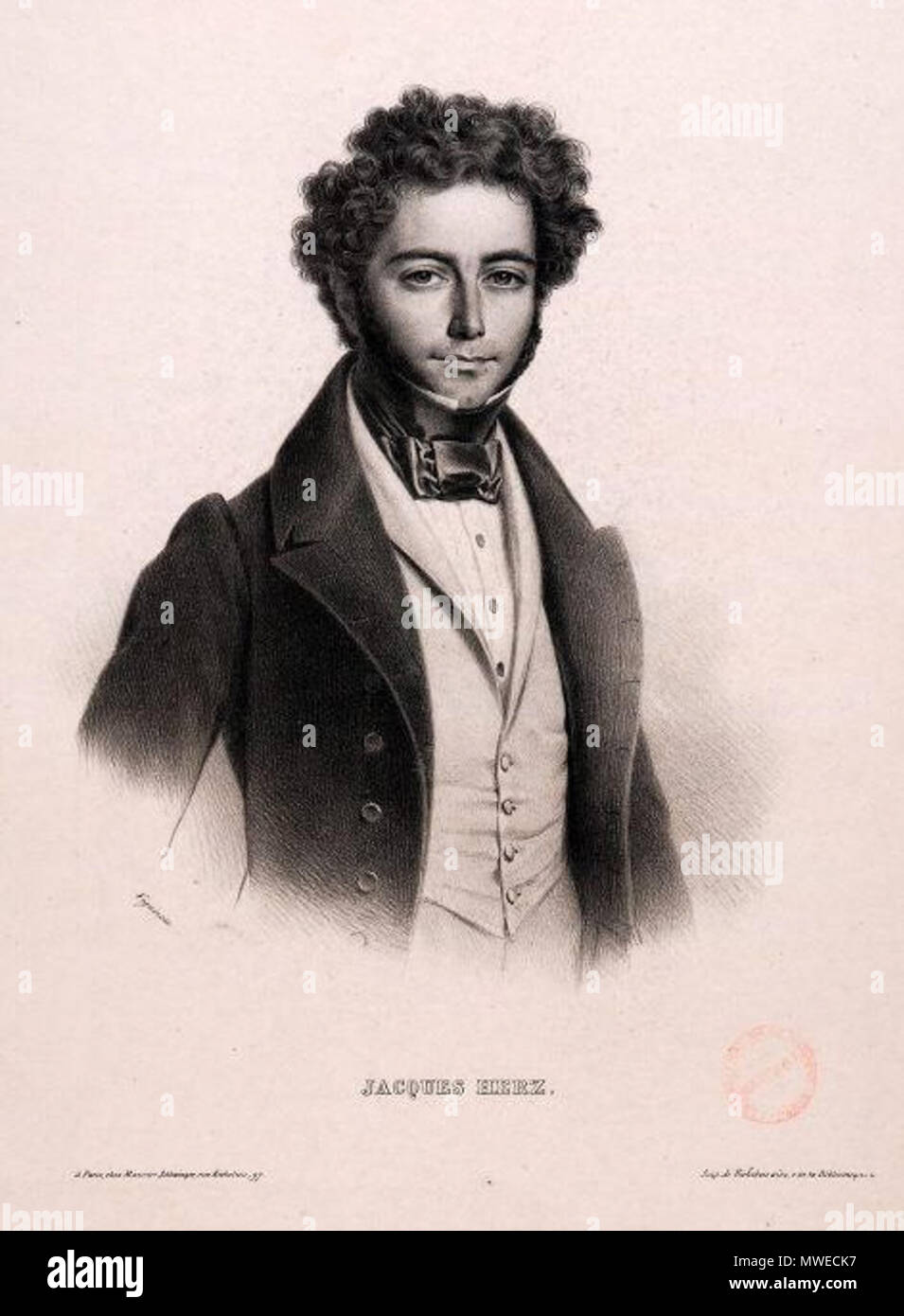 . Inglese: Litografato ritratto del pianista francese Jacques Simon Herz (1794-1880) . 1830. Pierre-Roch Vigneron (1789-1872) 305 Jacques-Simon-Herz Foto Stock