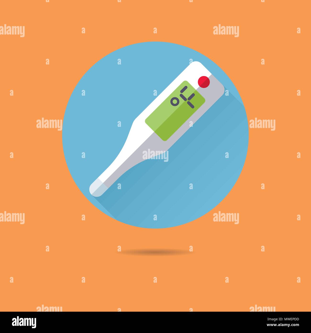 Febbre elettronico termometro design piatto lungo ombra icona vettore Illustrazione Vettoriale