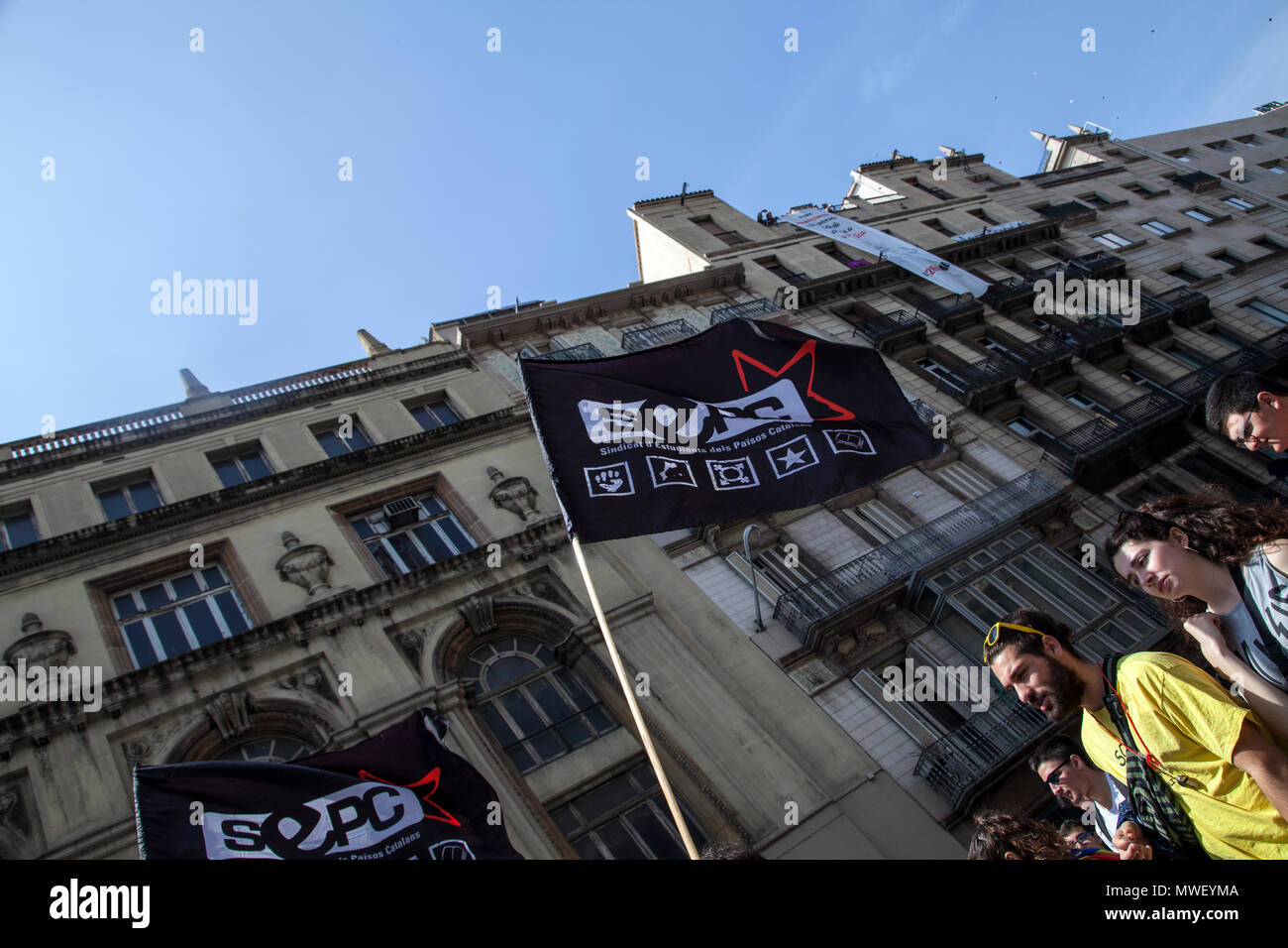 Studenti e Unione marcia di protesta barcellona catalogna Spagna Foto Stock