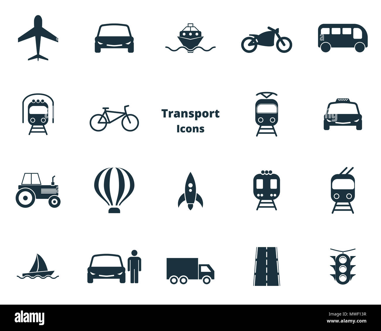 Imposta trasporto raccolta di icone in design piatto. Il trasporto urbano, vihecles, auto per il web design, presentazioni e applicazioni mobile. Icone di trasporto impostato su sfondo bianco. Foto Stock