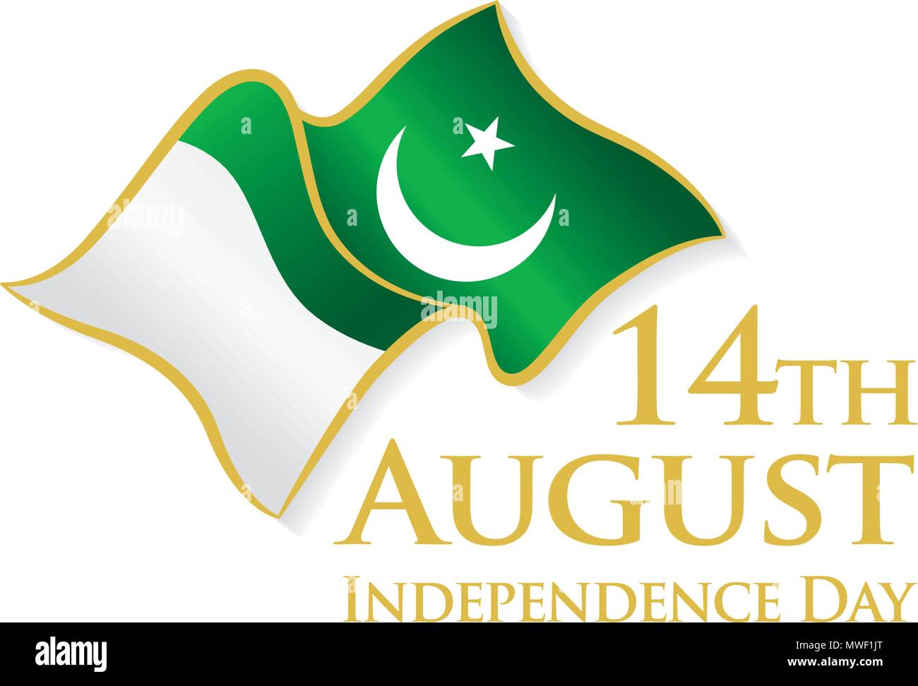 Il Pakistan il giorno di indipendenza, 14 agosto. Vettore emblemi tipografiche con sfondo verde, logo o badge Illustrazione Vettoriale