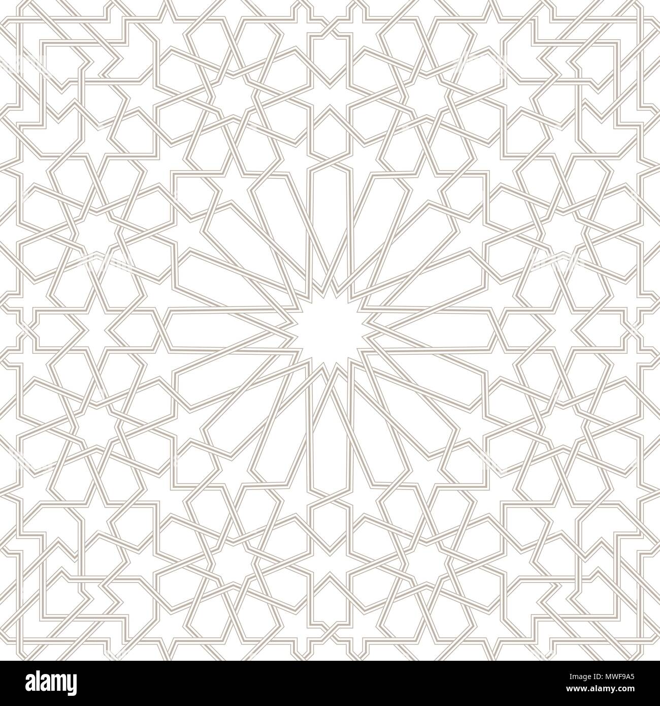 Il Marocco Seamless grigio chiaro Pattern, arabo tradizionale carta da parati islamica, patrimonio geometrico design, illustrazione vettoriale Illustrazione Vettoriale