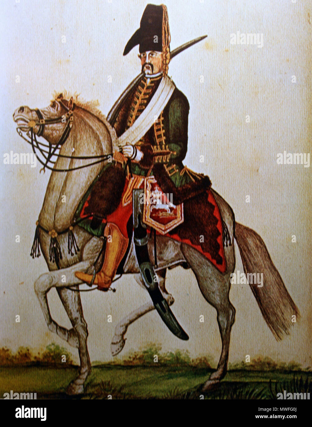 . Lucknerscher Husar im Siebenjährigen Krieg. circa 1760. wahrscheinlich Carstens 350 Kurhannoversches Husarenregiment Luckner 1757 Foto Stock