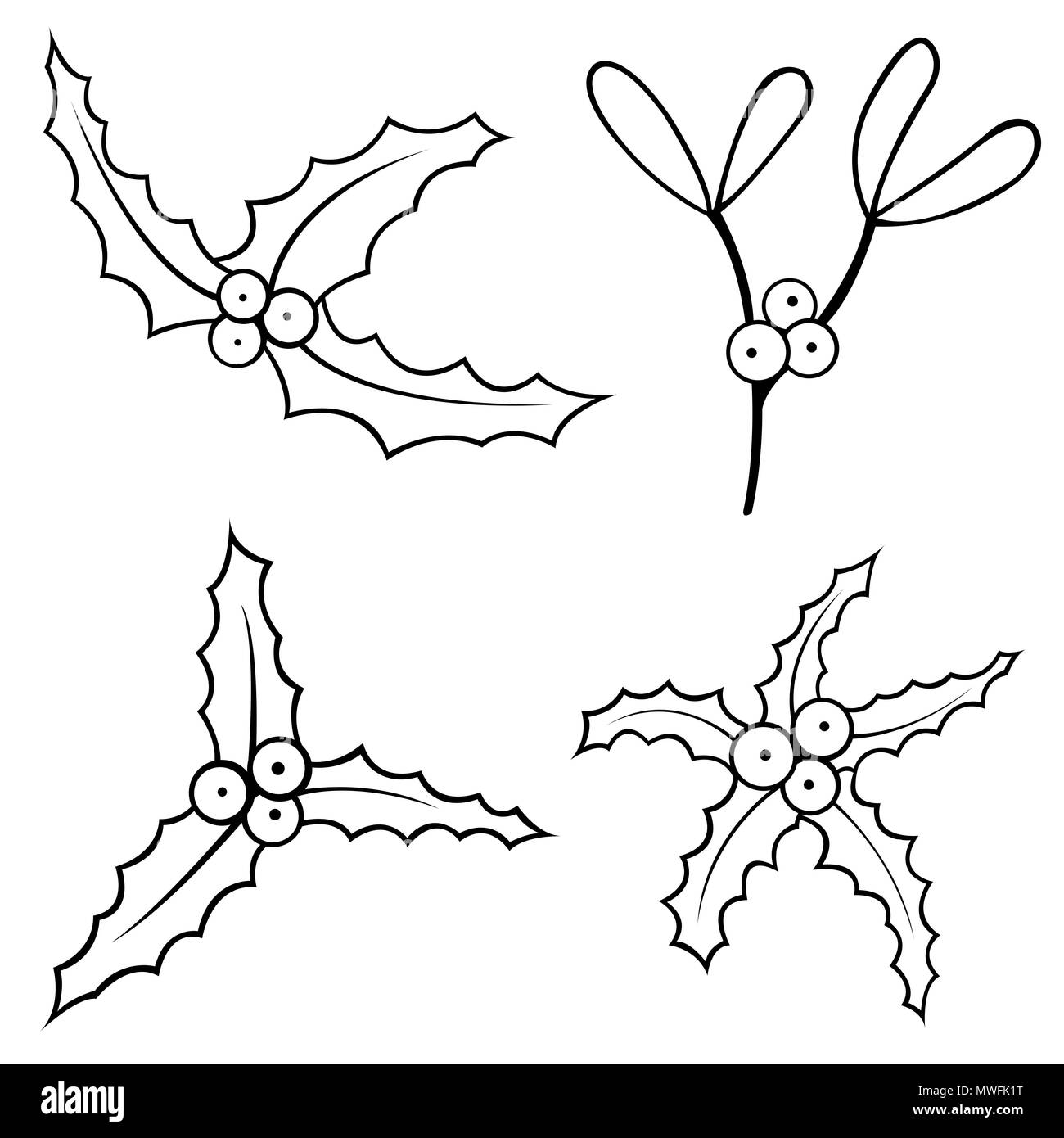Set di vischio isolato su bianco Foto Stock