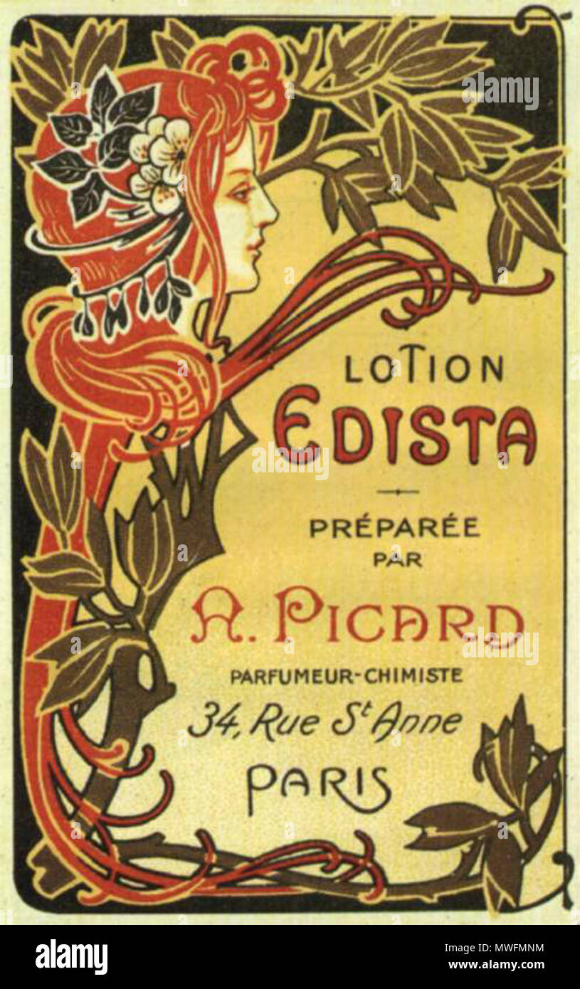 . Français : Rótulo (Art Nouveau). . Utente:Garabombo 377 Lozione edista Foto Stock