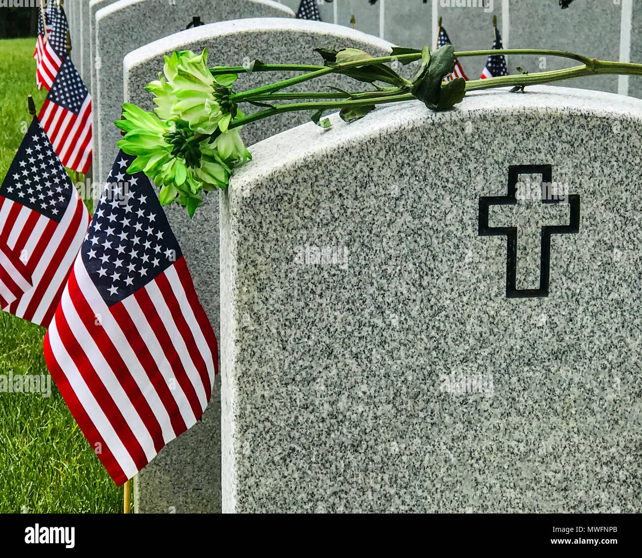 Tombe decorate di noi servizio militare i membri al cimitero di Virginia. Foto Stock