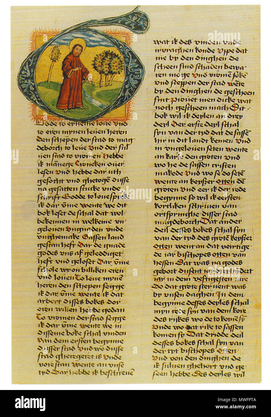 . Deutsch: Magedeburger Schöppenchronik, Berlino, Staatsbibliothek, Sig.ra Boruss. fol. 172, il beato 36r . bald nach 1468. Schreiber unbekannt 387 Magdeburger schoeppenchronik Foto Stock