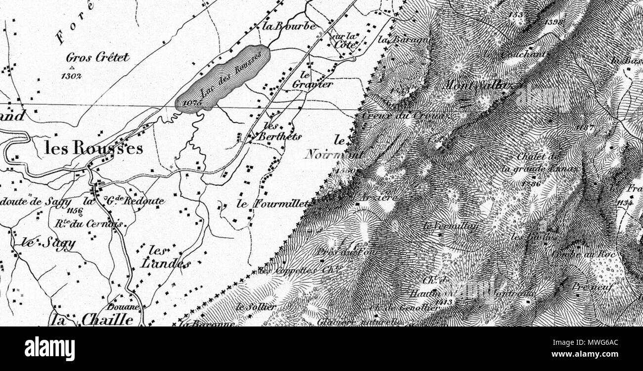 . Français : Le Noirmont sur la Carte Dufour. 1 Ottobre 2012 13:46:47. Guillaume-Henri Dufour 363 Le Noirmont - Carte Dufour Foto Stock