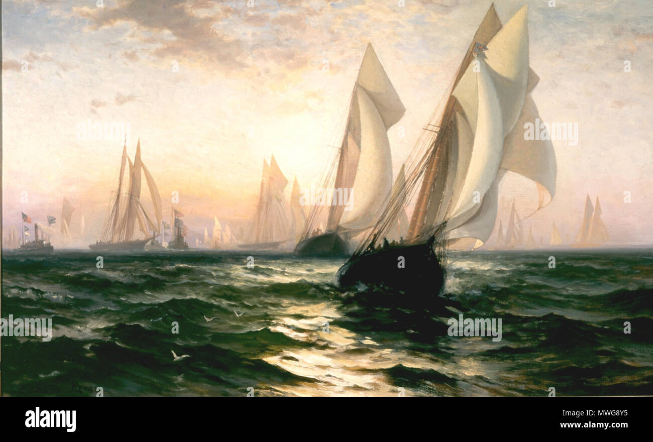 . Livonia vs Genesta,Coppa America, 1871. Olio su tela, 20 x 30 pollici . 1885. Edward Moran 374 Livonia v Genesta Foto Stock