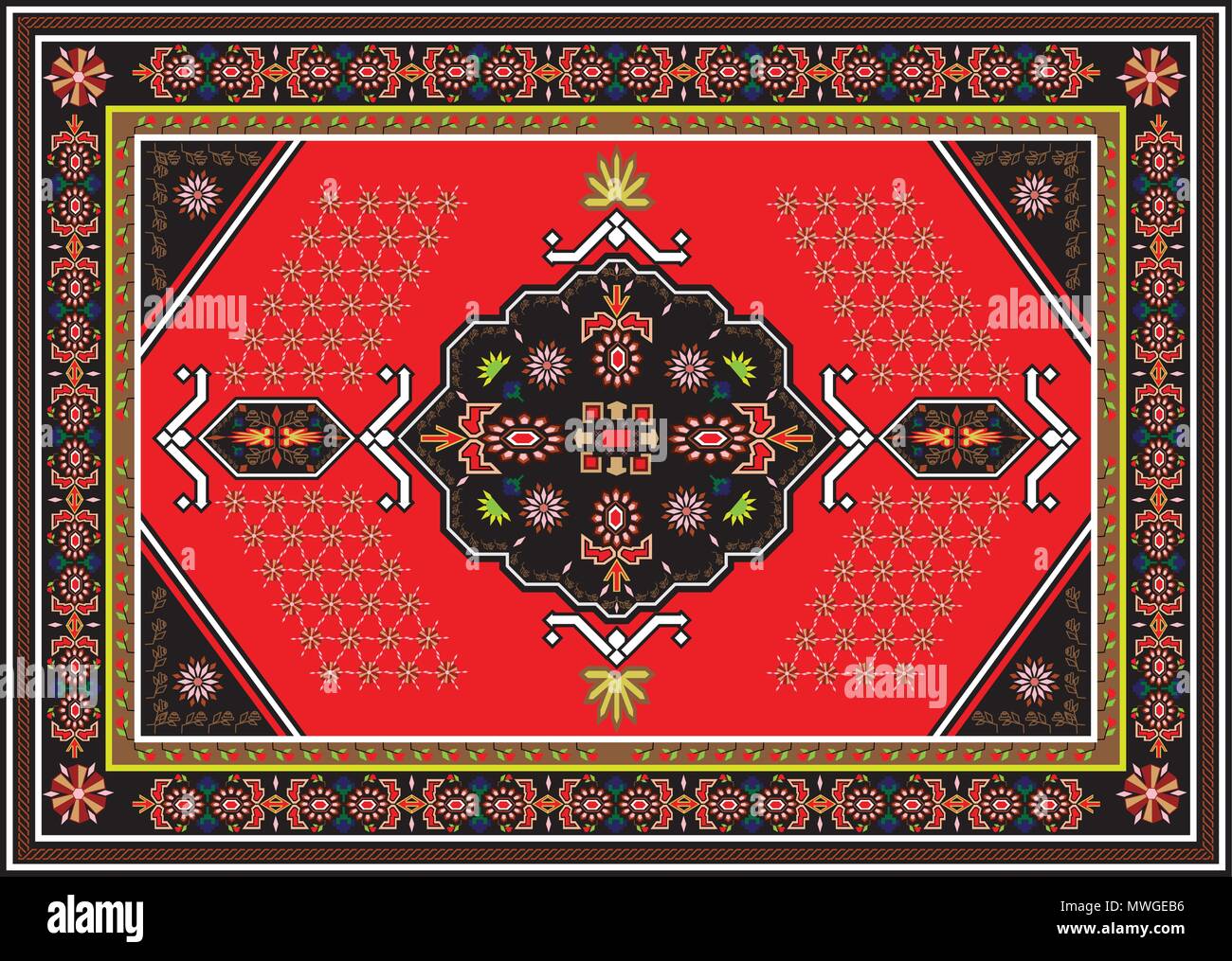 Tappeto persiano con tribal geometriche decorazioni ornamentali. Tappeto persiano concetto vettore. Illustrazione Vettoriale