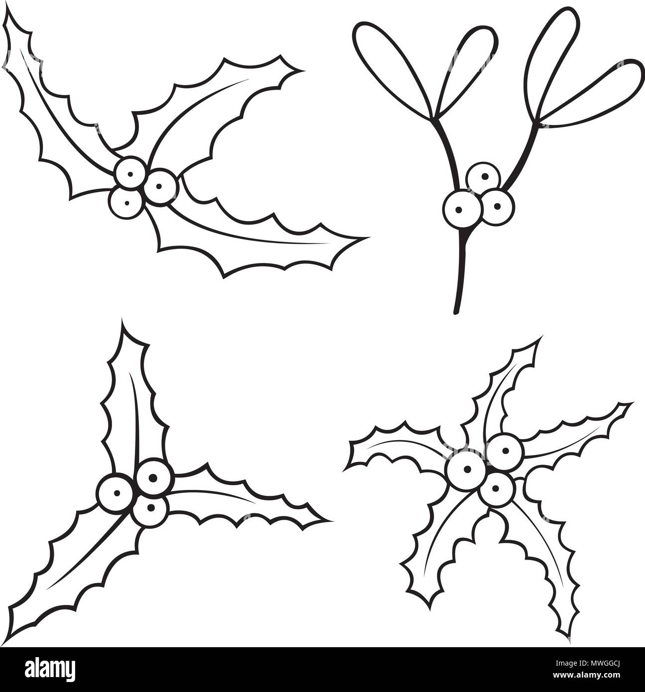 Set di vischio isolato su bianco Illustrazione Vettoriale