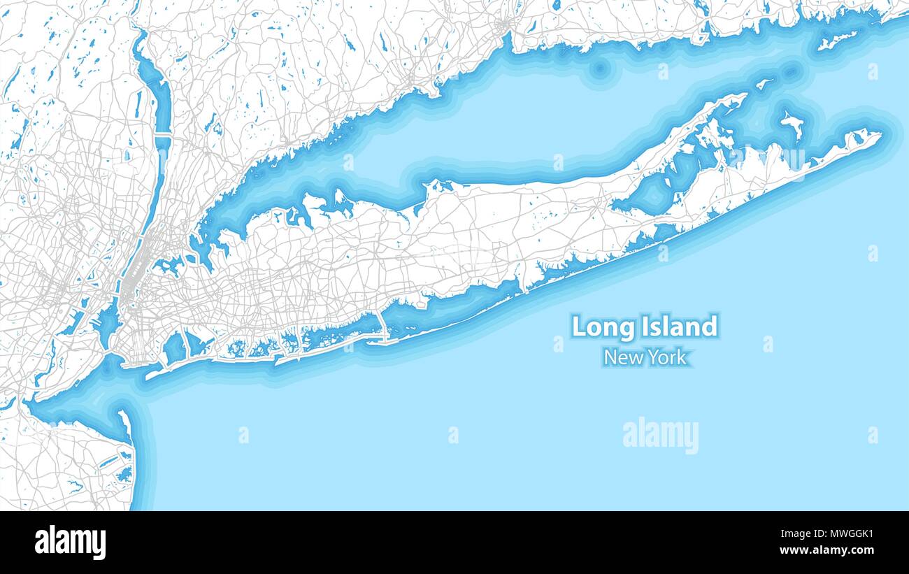 Due tonalità mappa di Long Island, New York con le maggiori autostrade e strade che circondano le isole e isolette Illustrazione Vettoriale