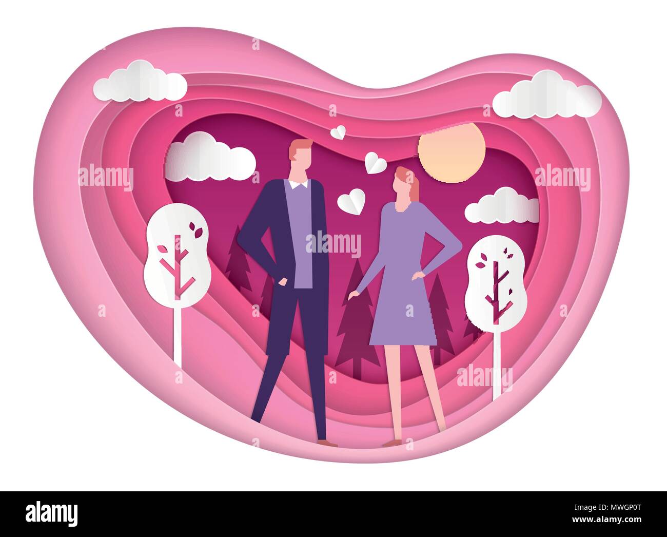 Coppia felice su una data - Carta di vettore cut illustrazione Illustrazione Vettoriale