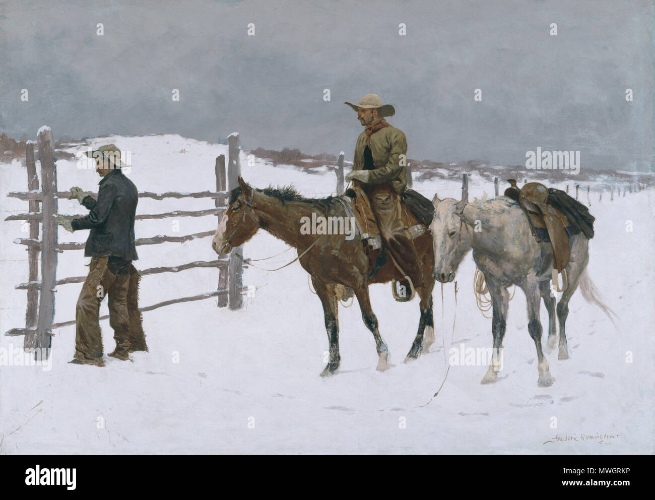 . Inglese: Frederic S. Remington (1861-1909); la caduta del Cowboy; 1895; Olio su tela; Amon Carter Museum of American Art, Fort Worth, Texas, Amon G. carter di raccolta; 1961.230 . 13 marzo 2008, 13:55:16 595 la caduta del cowboy, 1895, di Frederic Remington S. Foto Stock