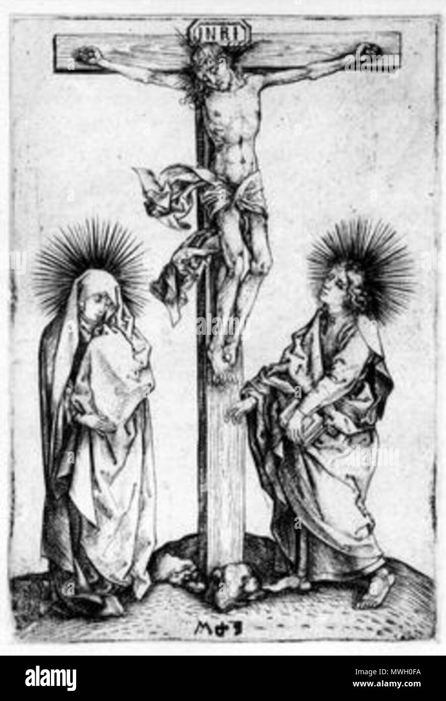 . Deutsch: Martin Schongauer, Christus am Kreuz mit Maria und Johannes, Kupferstich, Lehrs 11. 8 aprile 2014, 18:54:18. Martin Schongauer (1448-1491) Descrizione tedesco pittore e incisore, Data di nascita e morte nel 1450 circa 2 febbraio 1491 Luogo di nascita e morte Colmar Breisach posizione Lavoro Colmar Breisach competente controllo : Q155575 VIAF: 166391275 ISNI: 0000 0001 2128 7926 ULAN: 500028143 LCCN: N79021853 WGA: SCHONGAUER, Martin WorldCat 403 Martin Schongauer - Christus am Kreuz mit Maria und Johannes (L 11) Foto Stock