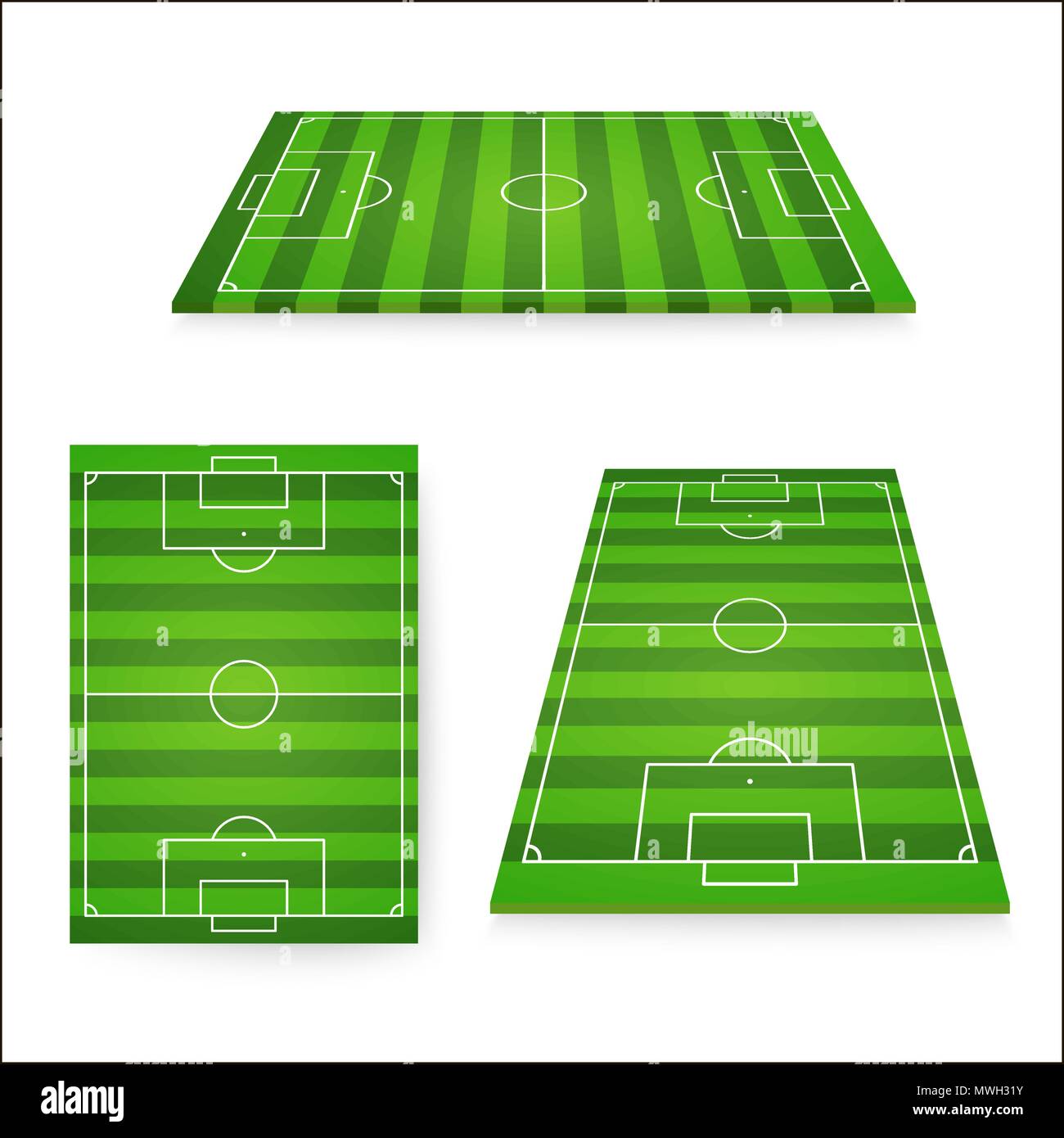 Campo di calcio set. Il verde del calcio europeo campo elemento di design. Illustrazione di vettore isolato su sfondo bianco Illustrazione Vettoriale