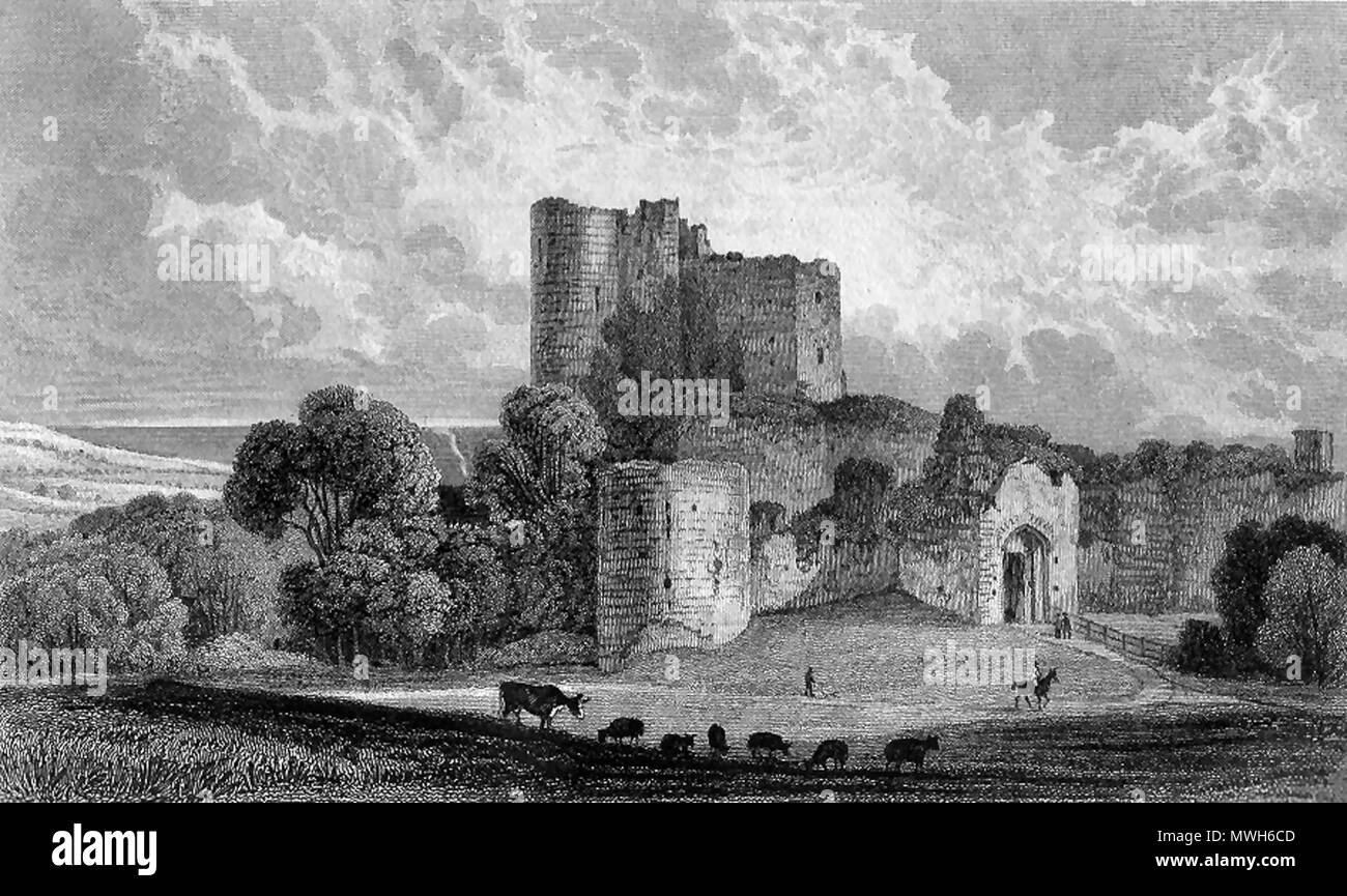 . Inglese: Incisione di 'Saltwood Castello, Kent" dall'Irlanda la storia di Kent, Vol. 2, 1831. Appare tra le pagine 214 e 215. Disegnata da G. Sheppard, inciso da H. Adlard. Français : rotocalco ' du Château de Saltwood ' (Royaume-uni, Kent) tiré de irlandese della storia del Kent, Vol. 2, 1831, disposée entre les pages 214 et 215. Il rotocalco de H. Adlard d'après onu dessin de G. Sheppard. Ce château (ancienne propriété de l'Eglise) a été détruit par le tremblement de terre du 6 avril 1580, puis restauré au 19ème siècle . circa 1831. Disegnata da G. Sheppard, inciso da H. Adlard 539 SaltwoodCastle Foto Stock