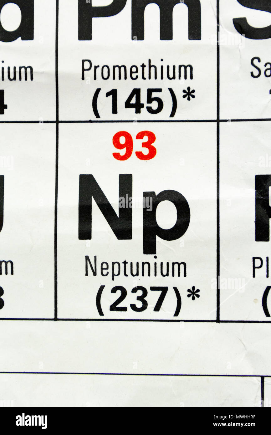 Nettunio (Np) come appare un Regno Unito scuola secondaria Tavola Periodica. Foto Stock
