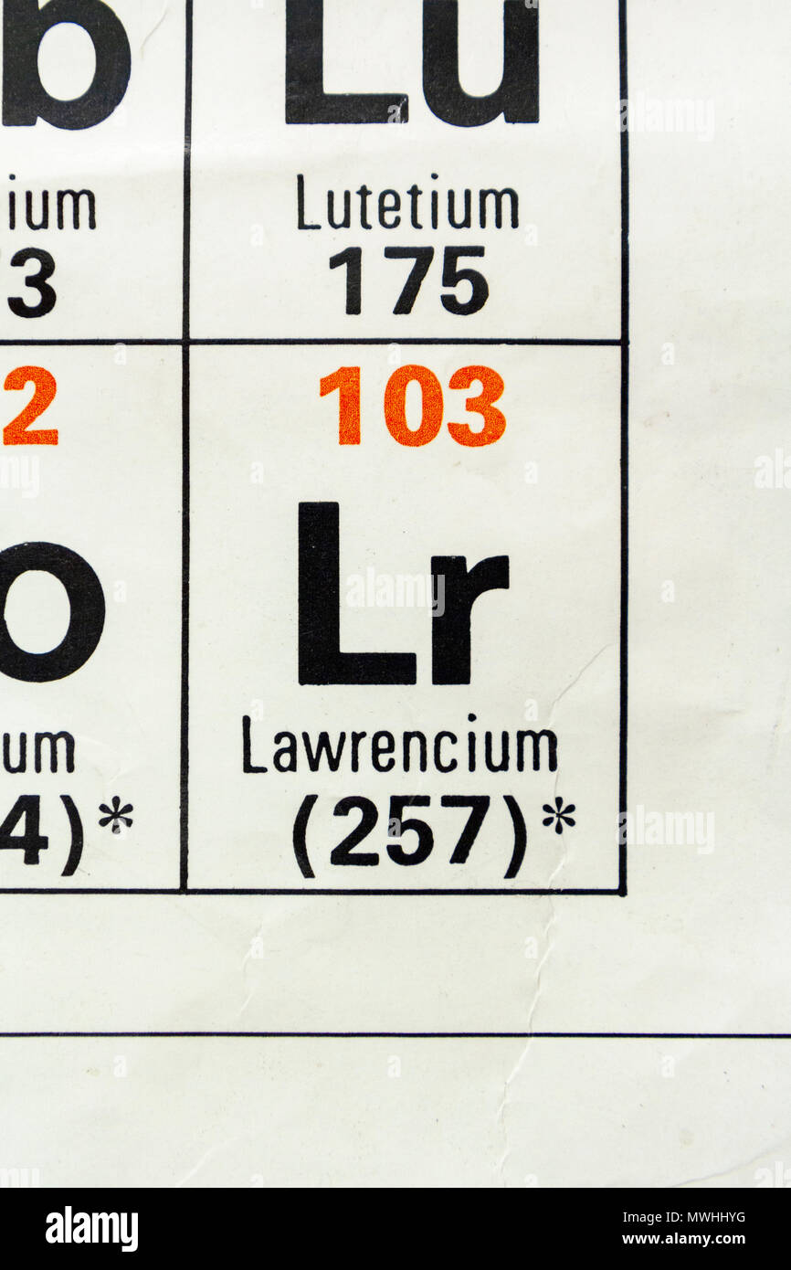 Lantanio (la) come appare un Regno Unito scuola secondaria Tavola Periodica. Foto Stock