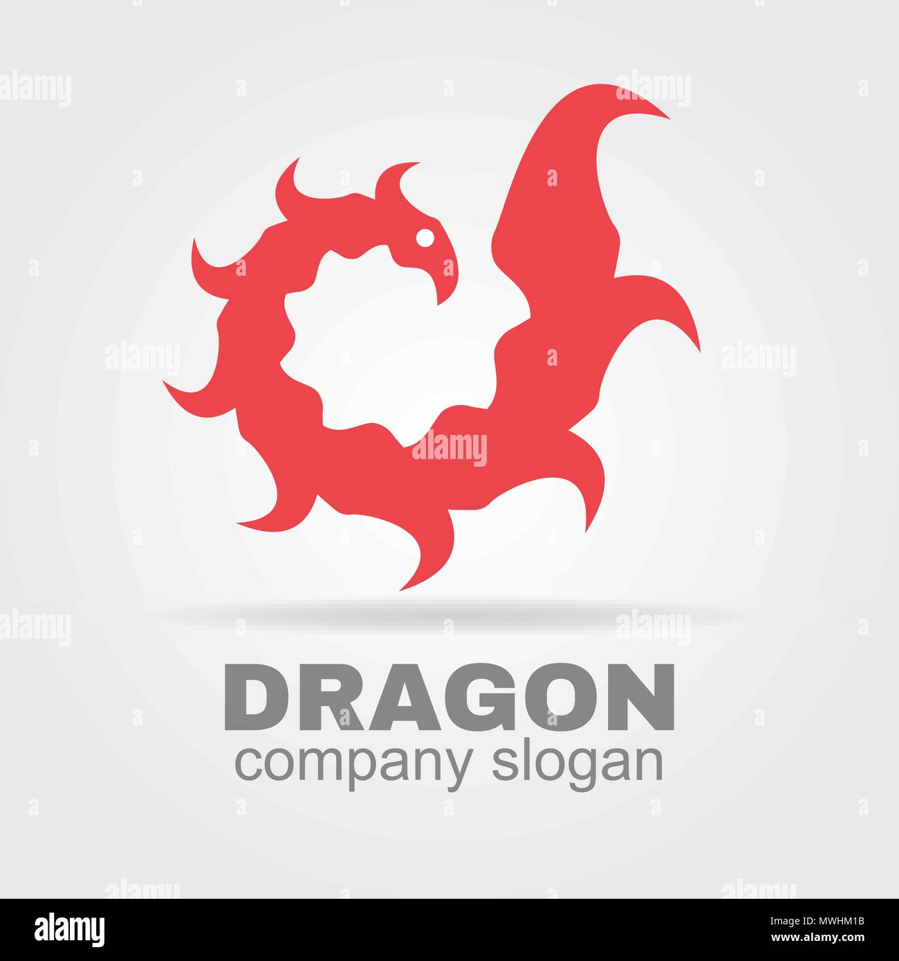 Drago stilizzato logo in colore rosso su sfondo bianco Illustrazione Vettoriale