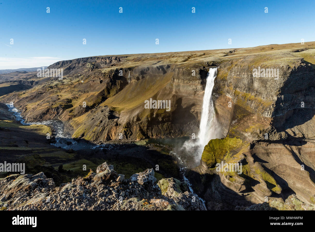 Haifoss cascata nel sud dell'Islanda Foto Stock