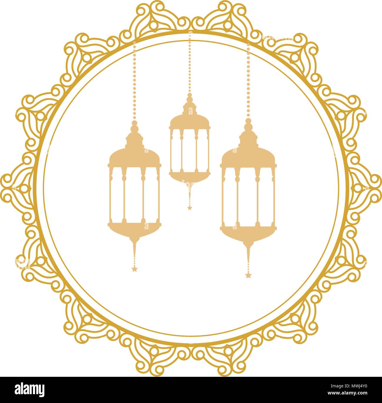 Lampade pendenti elegante cornice ramadan kareem celebrazione Illustrazione Vettoriale