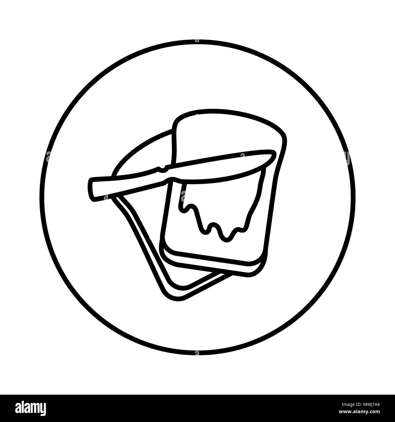 Vettore di pane con burro icona nella linea Circle, simbolo iconico all'interno di un cerchio, su sfondo bianco. Vettore design iconico. Illustrazione Vettoriale