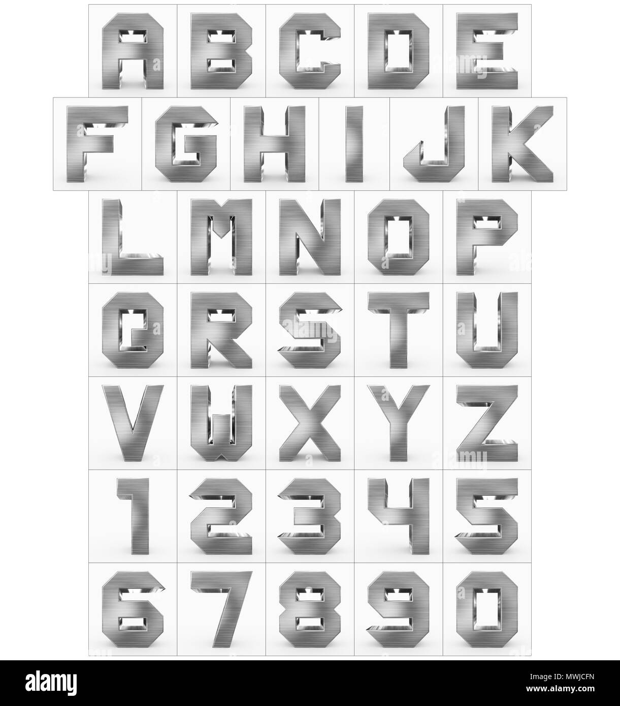 Lettere e numeri 3d metallo cubi isolato su bianco - 3d rendering Foto  stock - Alamy
