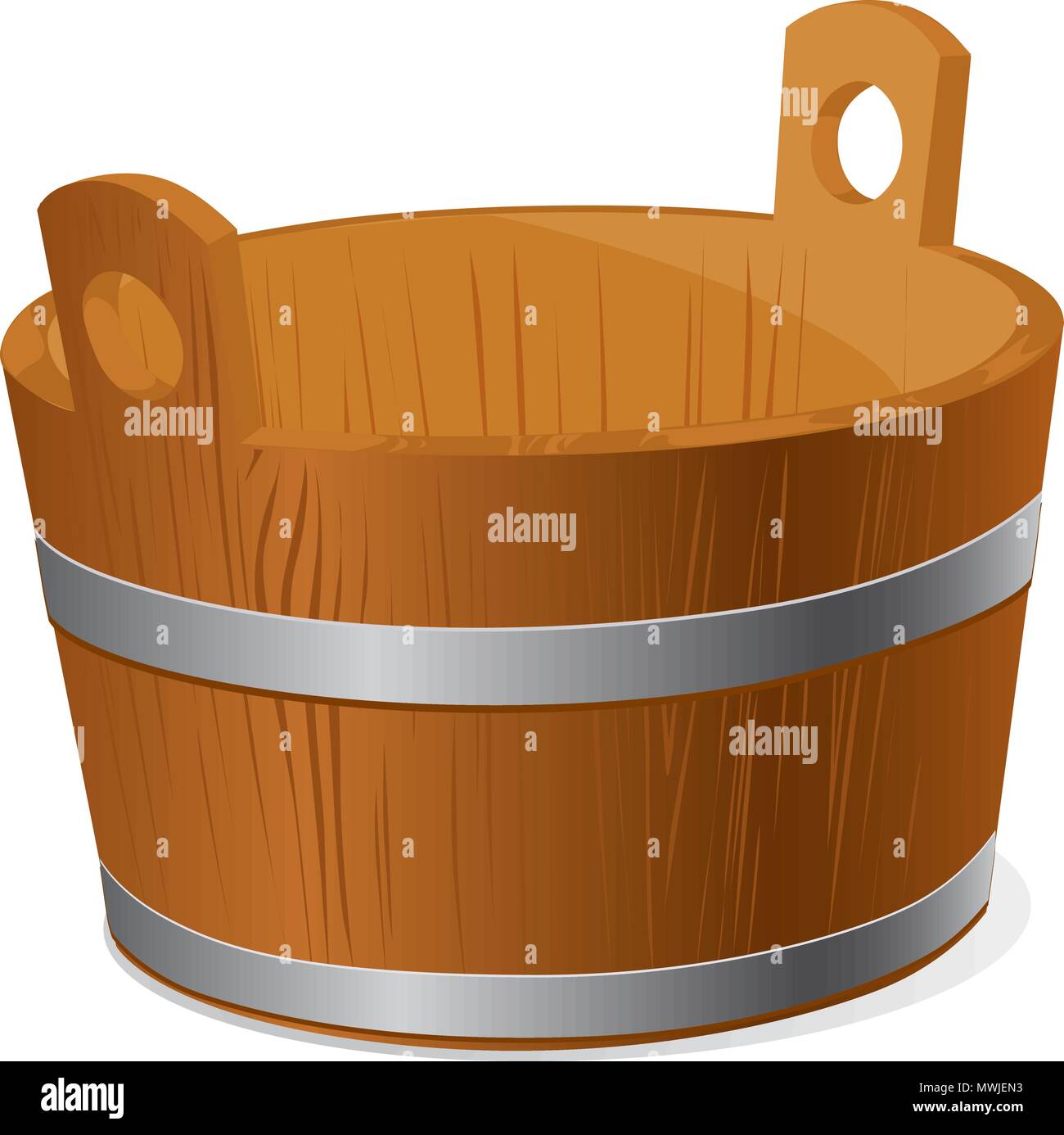 Secchio di legno isolato su sfondo bianco - vettore Illustrazione Vettoriale