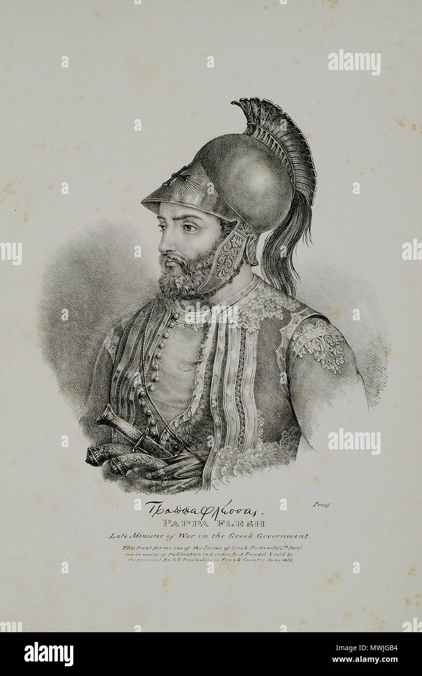 . Inglese: Adam de Friedel. I Greci, venti-quattro ritratti dei principali dirigenti e personaggi che hanno fatto di se stessi la maggior parte cospicua nella Rivoluzione greca, dall'inizio della lotta, Londra, Adam de Friedel, 1830. 1830. Adam Friedel (1786-) Descrizione pittore danese e publisher e Data di nascita e morte 1786 xix secolo sede di lavoro Londra (1833 - 1845) Autorità di controllo : Q349403 VIAF: 23331963 GND: 133524914 467 Pappa carne fine il Ministro della Guerra del governo greco - Friedel Adam De - 1832 Foto Stock